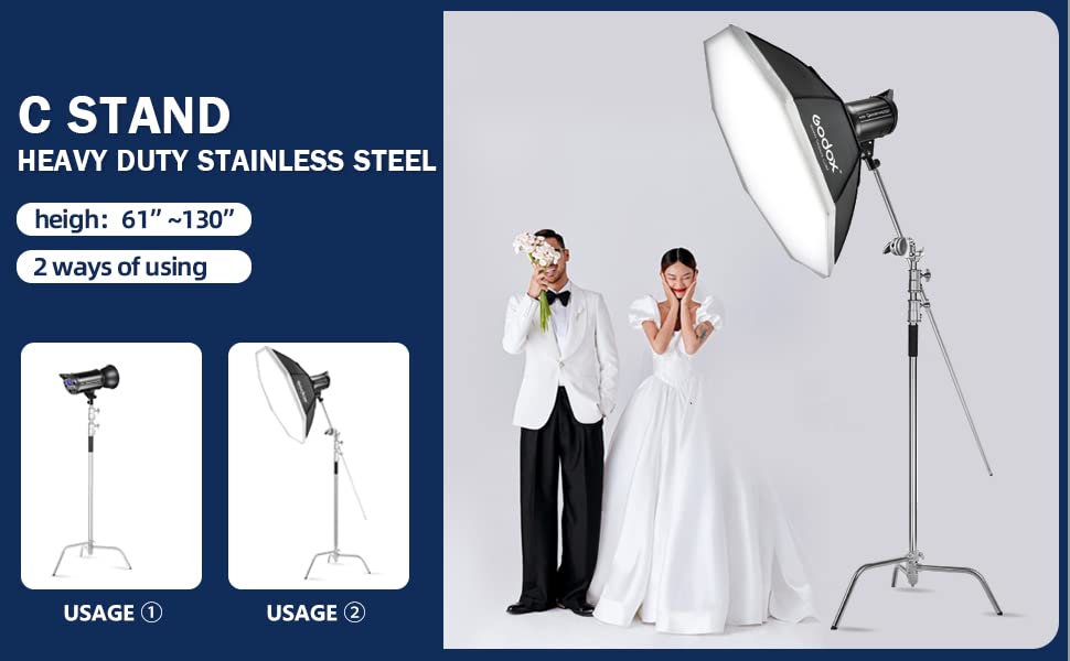 Heavy Duty C Stand 10.8ft/330cm with Holding Arm Carry Bag Sandbag 3*Clip 2*Grip Head Stainless Steel Photography Light Stand C-Stand Sturdy for Photography Studio Video Monolight Softbox Shooting