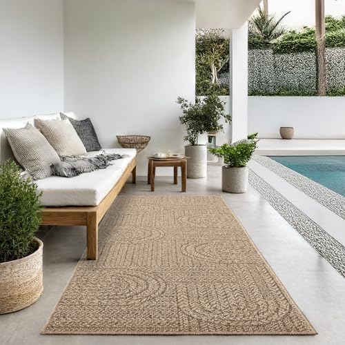 the carpet Kansas Outdoor Teppich – Wetterfester Indoor & Outdoor Teppich im Jute-Look für Balkon, Terrasse, Garten, Wohnzimmer & Esszimmer, pflegelei