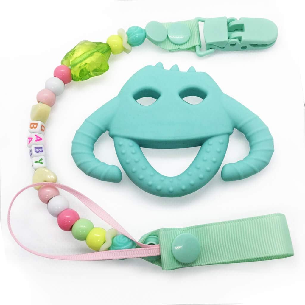 A.Voice Unicorn Donut Cookies Silicone Teether Pacifier Clip Set Non Toxic(Pink)
