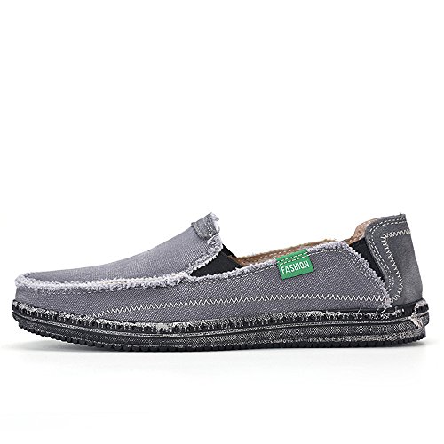 BEFAiR Mens Canvas Shoes Vintage Breathable Slip on Loafers (13 D(M) US, Grey) - Thumbnail 3