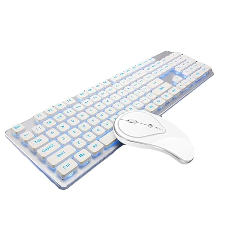Rechargeable 24g Wireless Keyboard And Mouse Combo Luminous Mute Keyboard Mouse For Office Gaming Laptop Pc Home Use Silver With Blue Light