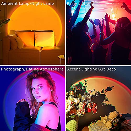 Qeerluz 16 Colors Sunset Projection Lamp, Visual RGB Sunset Lamp Projector with Remote and Multiple Colors Changing, Rainbow Projector Lamp for Photography Living Room Bedroom Night Light Decor