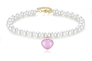 KEPUDENGEN Elegant Heart-Shaped Pearl Dog Necklace for for Small Dogs, Large Dogs, and Cats -Fashion Pet Necklace for Everyday Wear or Special Occasions Parties(11.81 inches - 14.17 inches)