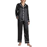 Latuza Women's Petite Satin Pajama Set Petite Size Long Sleeve Button Up Pajamas