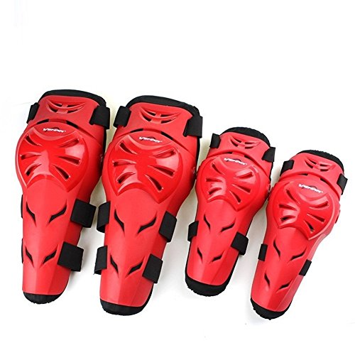 Runworld 4 pcs Motorcycle Motocross Cycling Elbow and Knee Pads Protection Shin Guards Body Armor Set Protective Gear For Adults (Red)