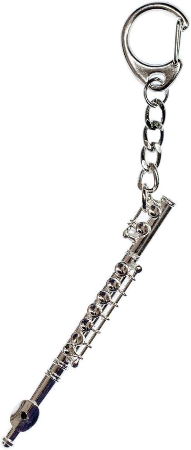 Miniblings Transverse Flute Key Ring Chain Silver Plated + Box Flautist, 80mm