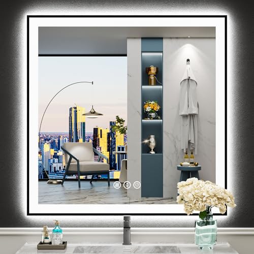 AWANDEE Black Framed LED Bathroom Mirror