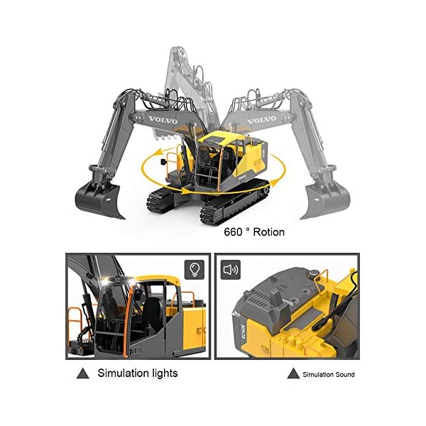 Bleyoum Baufahrzeug Rc Bagger 1:16 Holzgriffbohrmaschine 17ch Fernbedienung Raupenwagen Grablader Elektrofahrzeug… – Bild 5