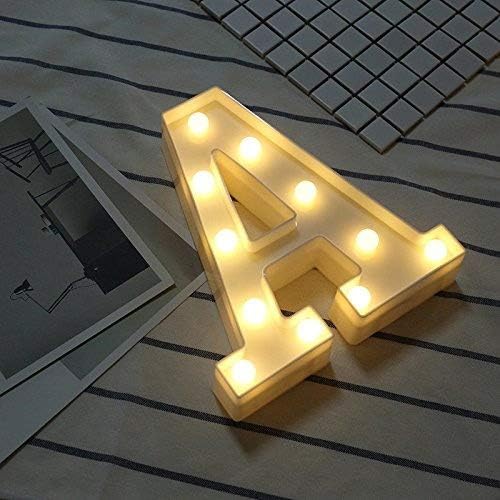 LED Letter Lights, DIY 26 Letters Alphabet A-Z Plastic Lamp Lighting Up Words Sign White Décor for Birthday Wedding Party Bar Bedroom Wall Hanging Decoration (Letter-A)