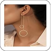 Iaceble Boho Open Circle Drop Earrings Long Tassel Chain Earrings Circle Long Dangle Earrings Circle Ear Jackets Gold Geometry Circle Stud Earrings Jewelry for Women