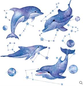 Etiqueta De La Pared Océano Pescado Azul Delfín Ballena Fantasía Papel