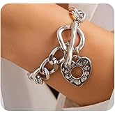 Twentylo Gold Big Hollow Heart Bracelet for Women,Charm Punk Thick Chain Heart Toggle Bracelets,Fashion Love Statement Jewelry Valentine's Day Gifts