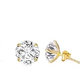 Moissanite Earrings in Solid 14K Gold, 0.3ct-4ct D Color VVS1 Clarity Round Cut Lab Created Diamond Stud Earrings for Women, 14kt Yellow Gold Moissanite Stud Earrings Jewelry Gifts Size 4mm-8mm