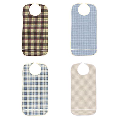 4 Pack Adult Vinyl Adult Bibs with Crumb Catcher - Premium