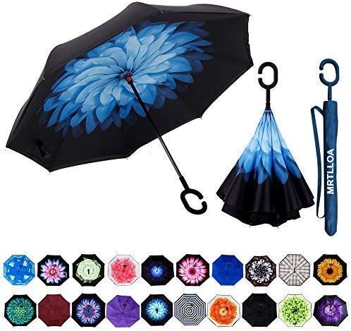 MRTLLOA Double Layer Inverted Umbrella with C-Shaped Handle, Anti-UV Waterproof Windproof Straight Umbrella for Car Rain Outdoor Use