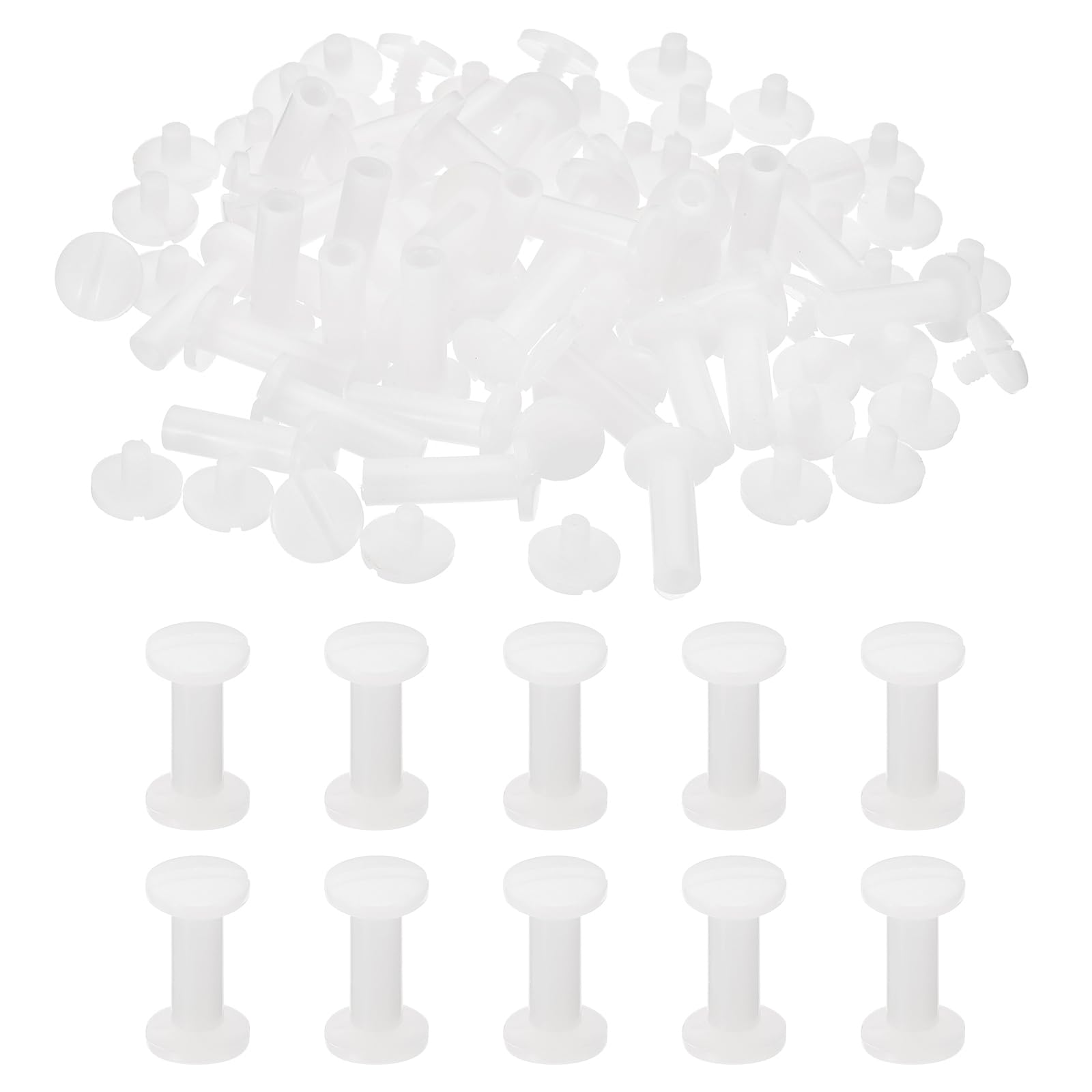 PATIKIL 16mm Chicago Screws, 40 Sets Plastic Chicago Screws Slotted Head Binding Post 5.5mm OD Screw Bolts Leather Rivets Fasteners Connectors White for Leather Belt Scrapbook Photo Albums