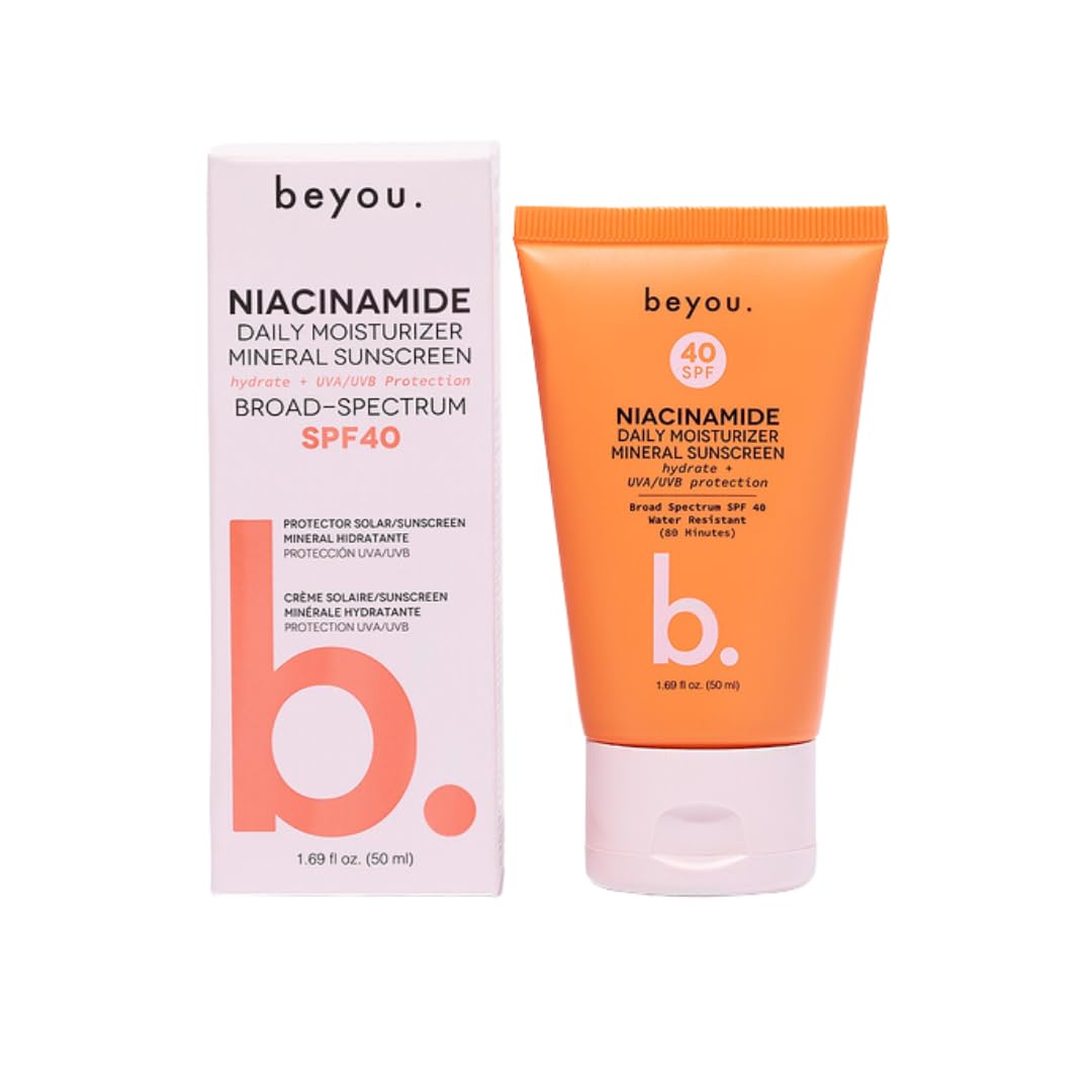 Beyou Niacinamide Daily Moisturizer Mineral Face Sunscreen + SPF 40, 1.69 fl oz, Tinted, Plant-Based, Cruelty-Free, All Skin Types