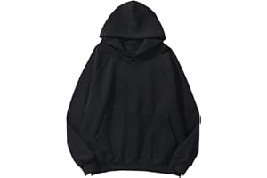 Lauweion Women Solid Basic Fleece Letter Loose Hoodie Sweatshirt Long Sleeve Kangaroo Pocket Drop Shoulder Pullovers Top