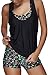 Women 3 Pieces Tankini Swimsuit with Panty Boyshorts Swimwear,Green Flower-L