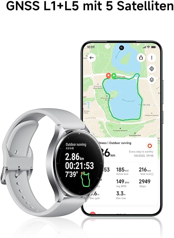 Watch 2 Smartwatch, 1,43" AMOLED Display mit Always-On-Funktion, Schlaf-, Puls- und Sport-Tracking, Wear OS by Google, Silber