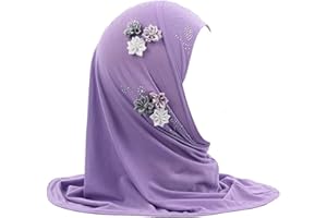 Ylucky Girls Muslim Hijab Floral Lace Head Scarf Kids Islamic Arab Scarf Shawls Head Wrap with Flowers