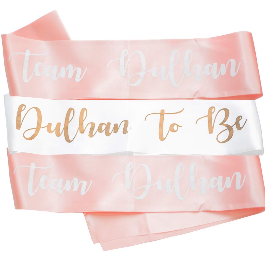 Peacock Supplies - Team Dulhan & Dulhan To Be Sashes - 8 Pack | Pink Bridal Accessory | Team Bride & Bride to Be Sashes | Hen Party, Engagement, Bachelorette Party Props | Classy Decoration Essential