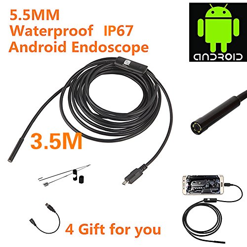 OurWarm 3.5M USB Waterpoof Borescope 5.5mm Android Endoscope Inspection Tube Camera with 6LED for Android Device with OTG Function