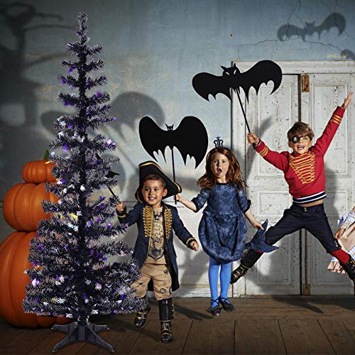 Halloween Tinsel Trees Collapsible, 5FT Artificial Christmas Tree Reusable, Pop Up Pencil Xmas Tree with Plastic Stand Outdoor Indoor for Home Decoration, Office, Party, Apartment, Fireplace-Spider - Thumbnail 2