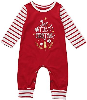 Clearance! Baby Boys Girls Clothes My First Christmas Striped Long Sleeve Rompers Jumpsuit Xmas Outfits