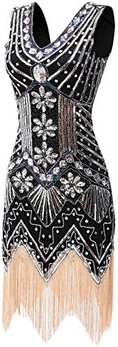 gastbypty Womens 1920's Gatsby Bead Sequin Deco Flapper Dress(Black,Small)