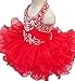 HuaiLian Baby Girls Sheer Neck Crystal Infant Mini Cupcake Pageant Skirt Dresses 1T Red