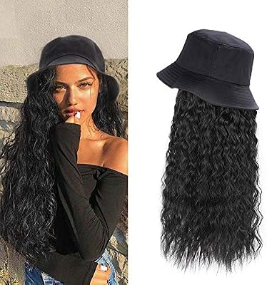 Bucket Hat With Long Wavy Hair Synthetic Curly Hair Hats With Long
