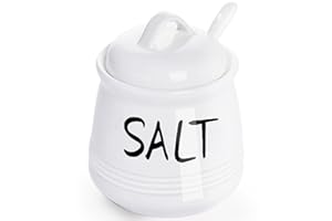 HAOTOP Porcelain Salt Bowl with Lid and Spoon 12oz (White)