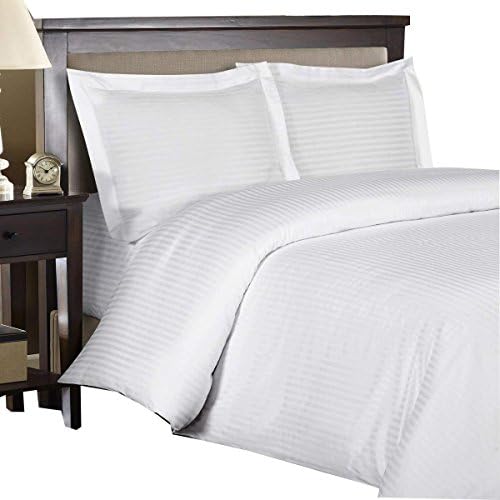 Royal Hotel Stripe White 3pc Full/Queen Comforter Cover (Duvet Cover Set) 100-Percent Cotton, 1000-Thread-Count, Sateen Striped