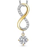 Gem Stone King 925 Silver and 10K Yellow Gold Lab Grown Diamond Pendant Necklace for Women | 1.08 Cttw | Gemstone April Birthstone | Round 5MM | With 18 Inch Chain