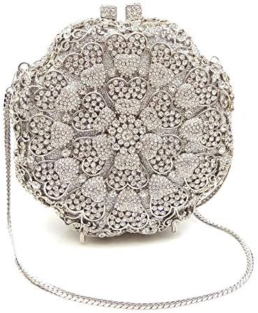 Chengzuoqing Evening dress clutch Women's Mini Round Clutch Purse Evening Handbag Purse Wedding Party Bags Rhinestone Shoulder Satchel Bags Dinner bag small wallet bridesmaid handbag (Color : Silver)