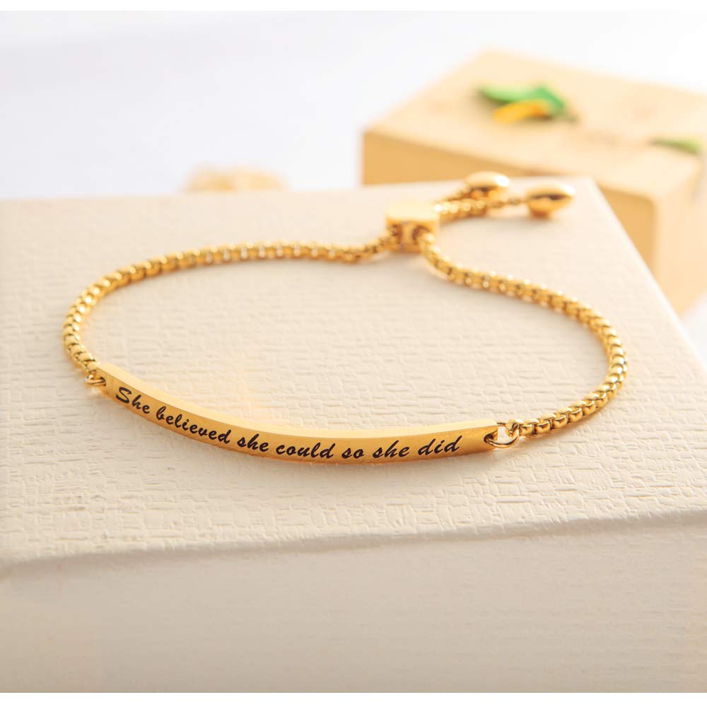 GAGAFEEL Cuff Bangle Inspirational Jewelry She Believed she Could so she did Women Bar Bracelet Link Birthday Xmas Gift (Silver)