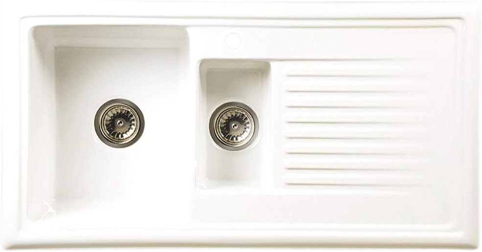 Reginox RL301CW 1.5 Bowl White Ceramic Reversible Kitchen Sink & Elbe Tap Pack