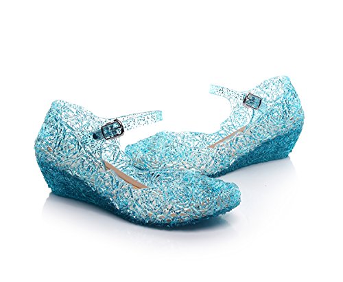 Jelly Sandal for Girls with LED Light Heel Princess Girls' Sparkle Dress Up Cosplay Heel Jelly Shoes Size 11 Blue