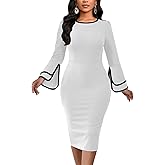 Church Dress for Women Flared Sleeve Midi Pencil Dress Elegant Teacher Office Business Wear to Work Dresses