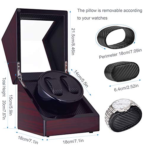 Kalawen Automatic Double Watch Winder Box for All Automatic Mechanical Watches with Quiet Motor AC Adapter or Battery Powered for 2 Men's or Ladies', Black - Thumbnail 4