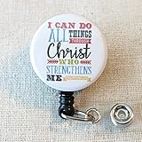 BIBLE VERSE Nursing Badge Reel, I Can Do All Things Through Christ Phil 4:13 - Retractable ID Badge Reel With Swivel Pinch Clip, Mylar Button Nurse Badge Holder, Nurse Graduation Gifts