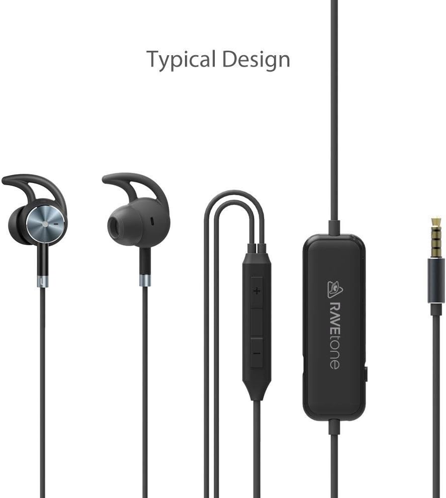 Active Noise Cancelling Earphones, RAVEtone Wired HD Stereo In Ear Headphone ANC Strong Bass Sports Earbuds with Built In MIC In-line Control Cable Headsets 15 Hours Playtime w/Travel Case