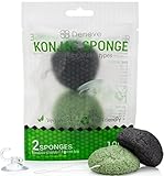 Green Tea Natural Charcoal Konjac Sponge By Deneve - Conjac Cruelty Free Vegan Exfoliating Facial Body Skin Sponge Face Exfoliate for Acne Dry Eczema Cleansing