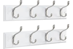 AMADA HOMEFURNISHING Coat Rack Wall Mount 2 Pack, Wall Hooks for Coats, Hats - White