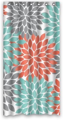 Orange Grey Green Dahlia floral Pattern Shower Curtains Polyester Waterproof 36" x 72"