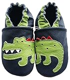 Carozoo Crocodile Dark Blue Unisex Baby Soft Sole Leather Shoes