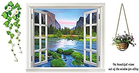 MacTop 1 X DIY Removable Wall Decal Mountain River View Window Beach Blue Vinyl Wall Sticker