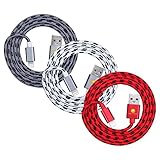 iPhone 7 Lightning Cable, Pack of 3 Super Braided 8-Pin Lightning to USB Cord Lightning Cable Charger Sync & Charge for iPhone 7 / 7 Plus, 6S / 6S Plus [3FT/1M] - Red Gray White