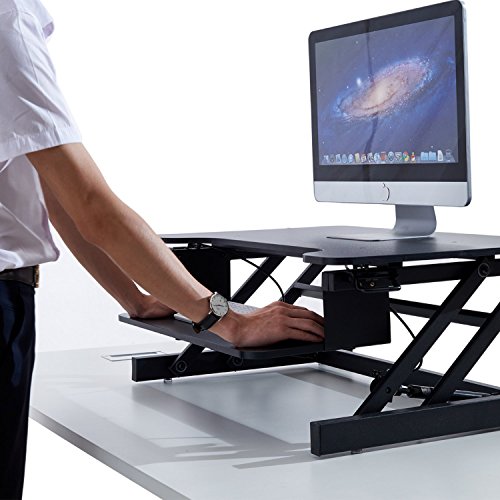 Adjustable 32'' Standing Desk, JOYBASE Ergonomic Stand-Up Desk Converter, Tabletop Monitor Laptop Riser Platform Station (Black)